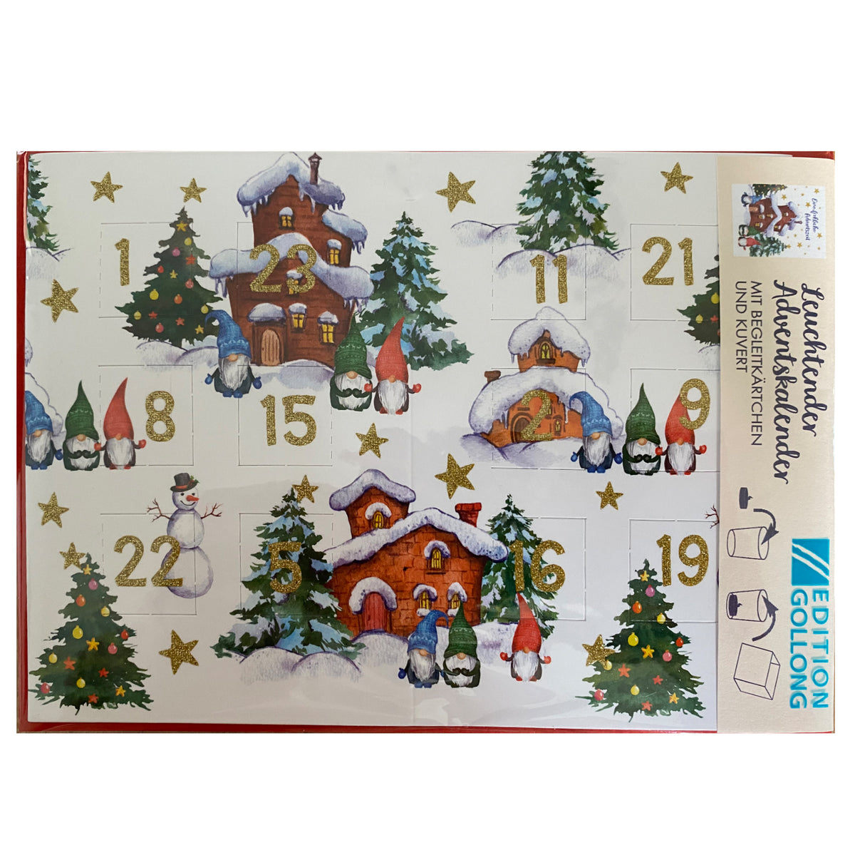 Adventskalenderkarte mit Umschlag &quot;Leuchtender Adventskalender - Zwerge&quot;